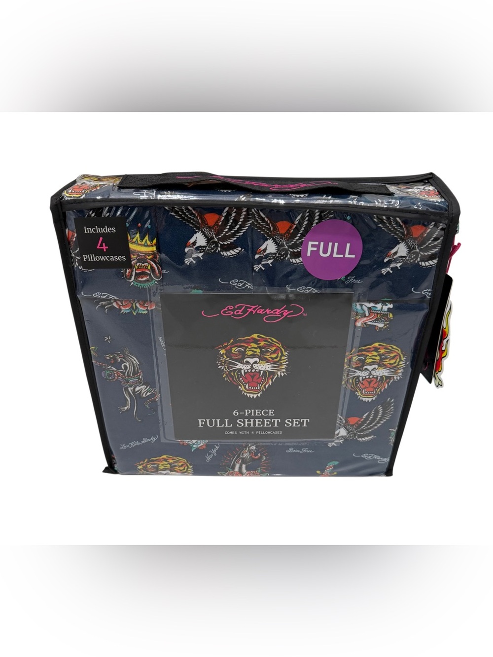 Ed Hardy 6-piece sheet set-Full Size-New-Tiger-Bulldog-Dark Blue-New